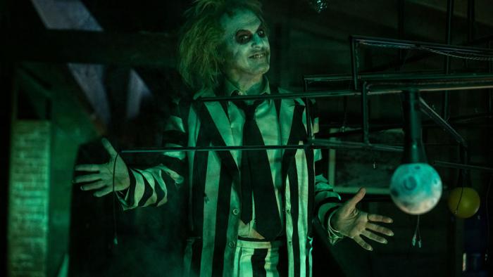 This image released by Warner Bros. Pictures shows Michael Keaton in a scene from 'Beetlejuice Beetlejuice'