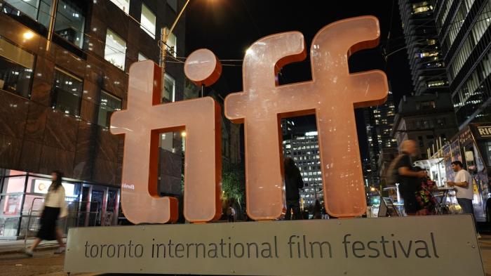 A welcome sign for the 2024 Toronto International Film Festival is pictured on the opening night of the festival, Thursday, Sept. 5, 2024, in Toronto. 