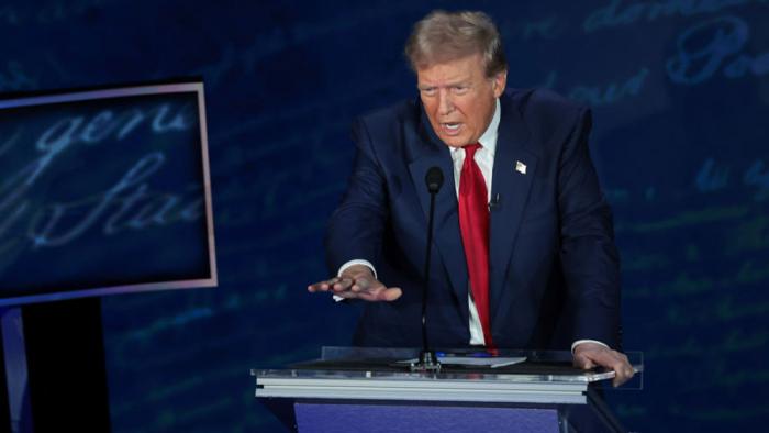 Republican presidential nominee, former U.S. President Donald Trump and Democratic presidential nominee, U.S. Vice President Kamala Harris debate for the first time during the presidential election campaign at The National Constitution Center on September 10, 2024 in Philadelphia, Pennsylvania