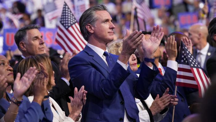 California Gov. Gavin Newsom attends the final day of the Democratic National Convention at the United Center on August 22, 2024 in Chicago, Illinois