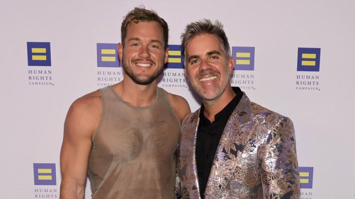 Colton Underwood and Jordan C. Brown attend the 2024 Human Rights Campaign dinner at Fairmont Century Plaza on March 23, 2024 in Los Angeles, California. (Photo by Kevin Winter/Getty Images for Human Rights Campaign)