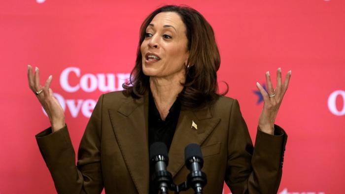 Democratic presidential nominee Vice President Kamala Harris speaks at a campaign event Friday, Oct. 11, 2024, at the Grayhawk Golf Club in Scottsdale, Ariz. (AP Photo/Ross D. Franklin)