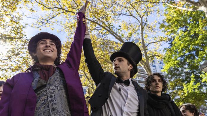 Miles Mitchell, 21, winner of the Timothee Chalamet lookalike contest held near Washington Square Park, Sunday, Oct. 27, 2024, in New York.