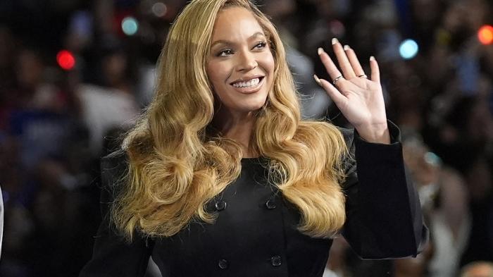 Beyonce appears at a campaign event for Democratic presidential nominee Vice President Kamala Harris in Houston, on Oct. 25, 2024.