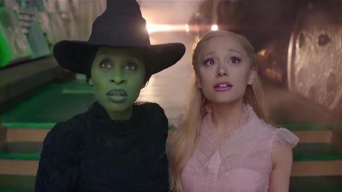 Cynthia Erivo, left, and Ariana Grande, right, in a scene from "Wicked."