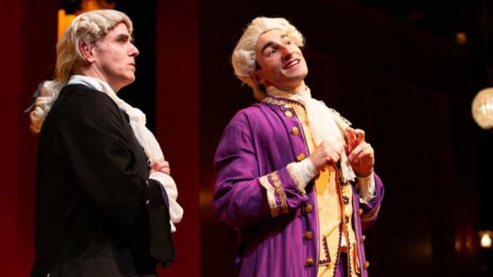 Steve Kidd (Antonio Salieri), Michael Liebhauser (Wolfgang Amadeus Mozart) in Gamm Theatre's production of "Amadeus"<br>