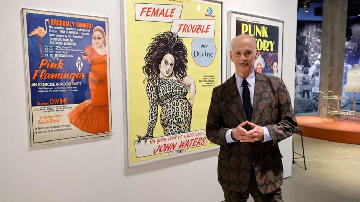 John Waters attends "John Waters: Pope Of Trash" Press Preview Hosted by The Academy Museum at Academy Museum of Motion Pictures on September 14, 2023 in Los Angeles, California