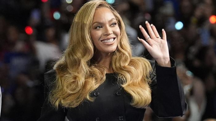 Beyonce appears at a campaign event for Democratic presidential nominee Vice President Kamala Harris in Houston, on Oct. 25, 2024.