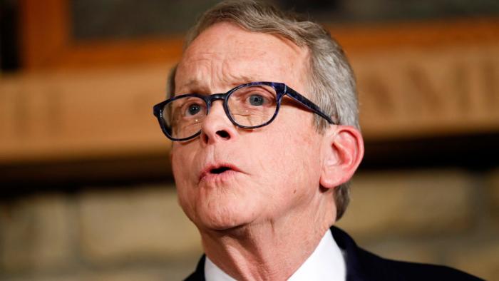 Mike DeWine speaks, Jan. 14, 2019, in Cedarville, Ohio. (AP Photo/John Minchillo, Pool, File)