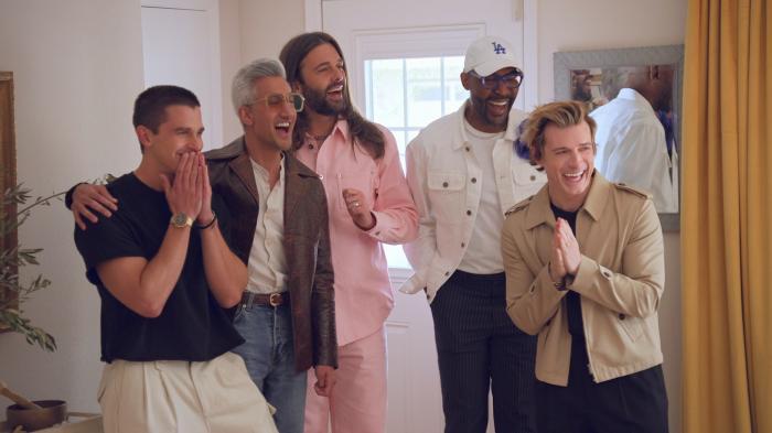 From left to right: Antoni Porowski, Tan France, Jonathan Van Ness, Karamo Brown, Jeremiah Brent in a scene from "Queer Eye" Season 9.