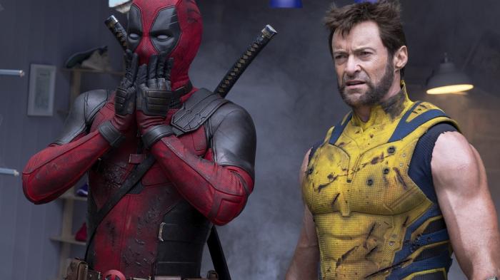 Ryan Reynolds as Deadpool/Wade Wilson, left, and Hugh Jackman as Wolverine/Logan in a scene from "Deadpool & Wolverine." 