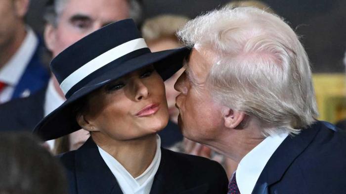 President-elect Donald Trump kisses Melania Trump before the 60th Presidential Inauguration in the Rotunda of the U.S. Capitol in Washington, Monday, Jan. 20, 2025. (Saul Loeb/Pool photo via AP)