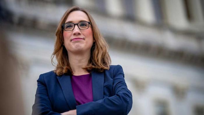  Rep.-elect Sarah McBride (D-DE) poses for a photograph after joining other congressional freshmen of the 119th Congress for a group photograph on the steps of the House of Representatives at the U.S. Capitol Building on November 15, 2024 in Washington, DC. New members of congress are in-town for an orientation program to help them prepare for their upcoming roles. (Photo by Andrew Harnik/Getty Images)