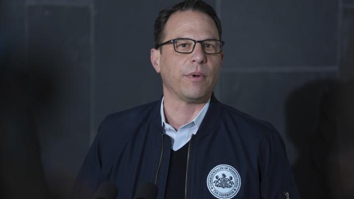 Governor Josh Shapiro speaks during a news conference regarding the shooting at UPMC Memorial Hospital in York, Pa. on Saturday, Feb. 22, 2025. 