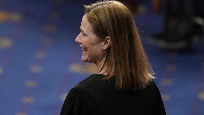 Amy Coney Barrett, associate justice of the U.S. Supreme Court, is seen before U.S. President Joe Biden delivers the State of the Union address during a joint session of Congress in the U.S. Capitol's House Chamber on March 01, 2022 in Washington, DC. During his first State of the Union address Biden will speak on his administration's efforts to lead a global response to the Russian invasion of Ukraine, efforts to curb inflation and bringing the country out of the COVID-19 pandemic.