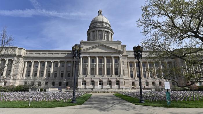 The exterior of the Kentucky Capitol is viewed April 7, 2021, in Frankfort, Ky. State Rep. 