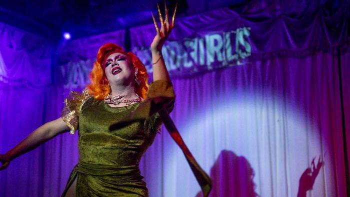 A Drag Queen performs during a show at the Swan Dive nightclub on March 20, 2023 in Austin, Texas.