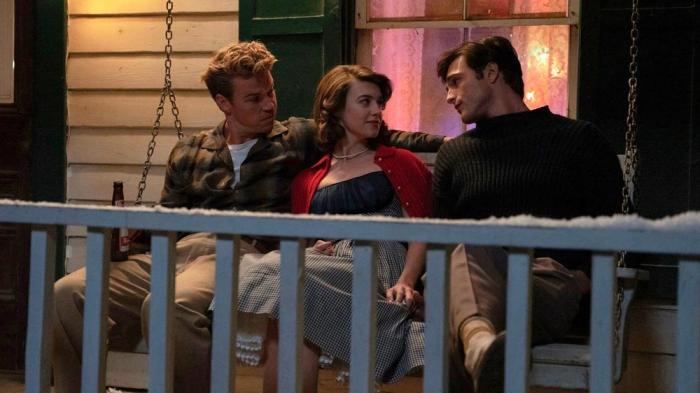 This image released by Sony Pictures Classics shows Will Poulter, from left, Daisy Edgar-Jones and Jacob Elordi in a scene from "On Swift Horses"