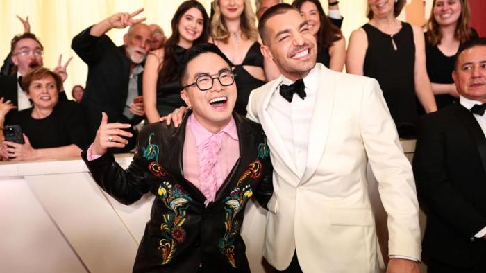 Bowen Yang and Matt Rogers attend the 97th Annual Oscars at Dolby Theatre on March 02, 2025 in Hollywood, California