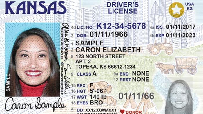 This undated photo provided by the Kansas Department of Revenue shows a Kansas REAL ID