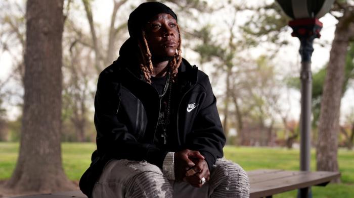 Tazz Webster, who ultimately wound up homeless after an apartment manager allegedly ridiculed and shoved him because he is transgender, poses for a photo, April 9, 2025, in St. Louis.