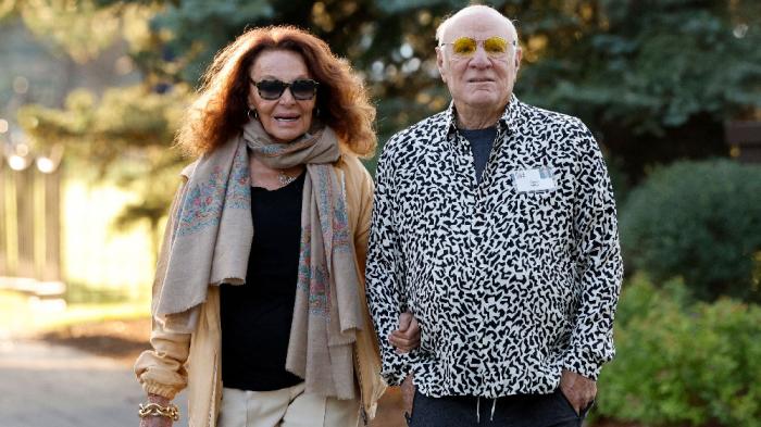 Barry Diller and his wife fashion designer Diane von Furstenberg attend at the Allen & Company Sun Valley Conference on July 10, 2024 in Sun Valley, Idaho. The annual gathering organized by the investment firm Allen & Co brings together the world's most wealthy and powerful figures from the media, finance, technology and political spheres at the Sun Valley Resort for the exclusive weeklong conference. (Photo by Kevork Djansezian/Getty Images)