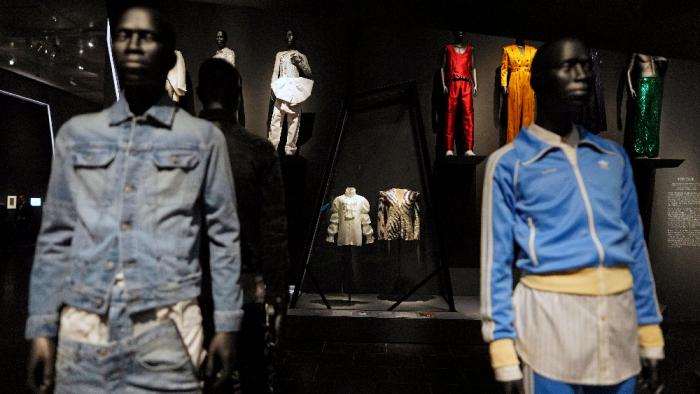 Designs are displayed at the Metropolitan Museum of Art's Costume Institute exhibition, "Superfine: Tailoring Black Style," on Saturday, May 3, 2025, in New York. (Photo by Charles Sykes/Invision/AP)