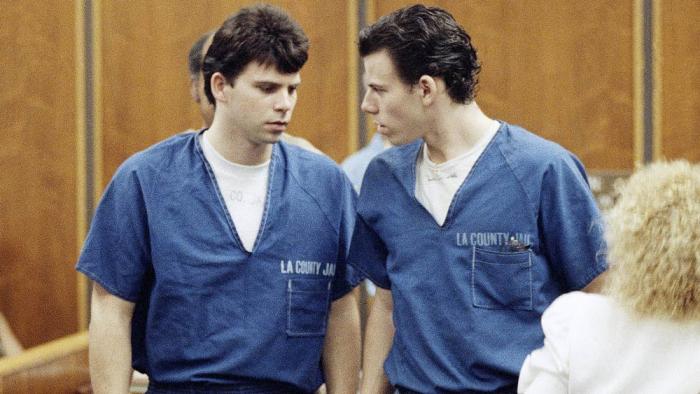 Lyle, left, and Erik Menendez leave a courtroom in Santa Monica, Calif., Aug. 6, 1990, after a judge ruled that conversations between the brothers and their psychologist after their parents were slain were not privileged and could be used as evidence