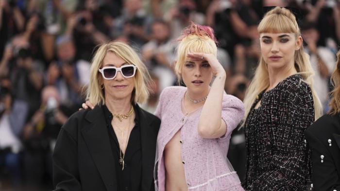 Thora Birch, from left, director Kristen Stewart, and Imogen Poots pose for photographers at the photo call for the film 'The Chronology of Water' at the 78th international film festival, Cannes, southern France, Friday, May 16, 2025. 
