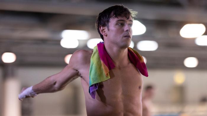 Tom Daley of Team Great Britain looks on during training prior the Men's Synchronized 10m Platform Final during the World Aquatics Diving World Cup 2024 - Stop 2 on March 24, 2024 in Berlin, Germany. 