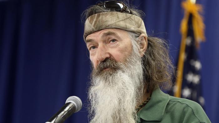 Phil Robertson of the Duck Dynasty reality television program speaks at a Republican presidential candidate, Sen. Ted Cruz, R-Texas, campaign stop, Feb. 19, 2016, in Myrtle Beach, S.C.