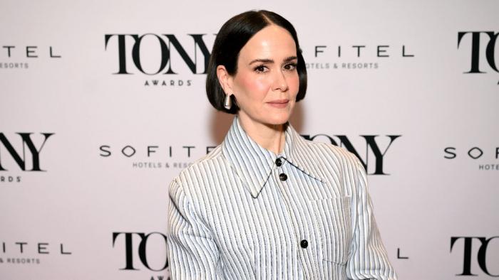 Sarah Paulson hosts The 78th Annual Tony Award Nominations at Sofitel New York on May 01, 2025 in New York City. (Photo by Jenny Anderson/Getty Images for Tony Awards Productions)