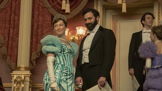 Carrie Coon, left, and Morgan Spector in a scene from "The Gilded Age."