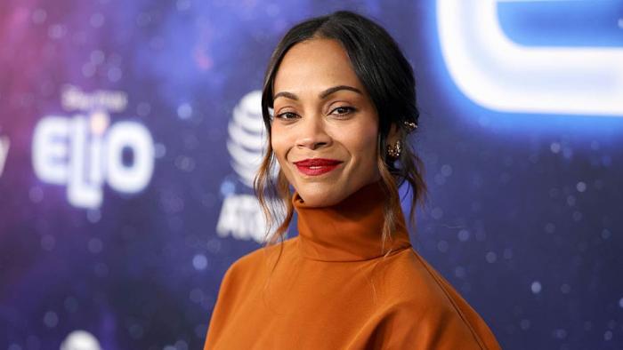 Zoe Saldaña attends the World Premiere of Disney and Pixar's "Elio" at El Capitan Theatre on June 10, 2025 in Los Angeles, California