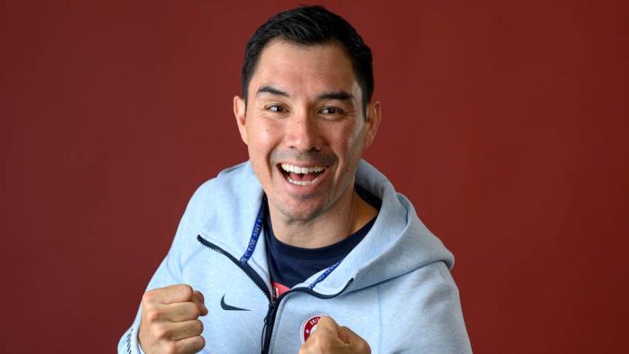 Olympian Erik Shoji of Team United States poses on the Today Show Set on August 10, 2024 in Paris, France