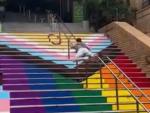 Hate Climb? Aussie Man Avoids Rainbow-Painted Stairs by Crawling Up Railing