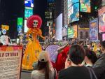 Iconic 'Day of the Dead' Skeleton Visits Times Square